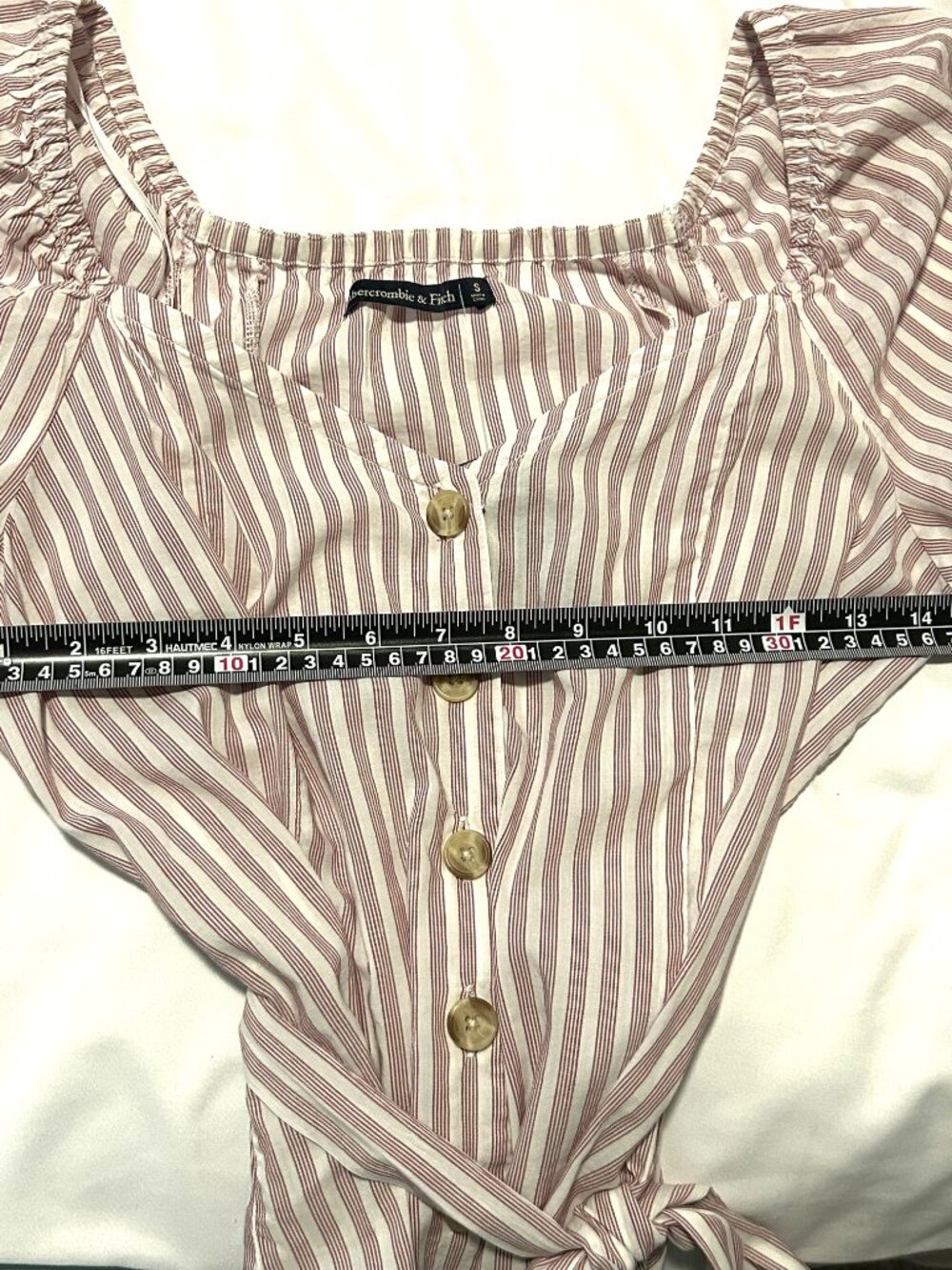 NWT Abercrombie & Fitch cotton blend pink & white striped v-neck blouse, size S - Picture 5 of 6